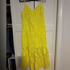 Flying Tomato Vibrant Yellow Lace Midi Dress
